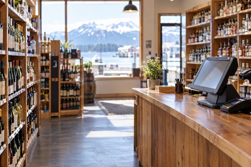 Liquor store shelves